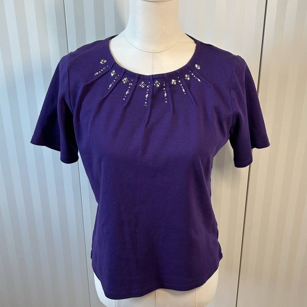 Alia petite purple silver seaming collar detail shirt sleeve tee Size S